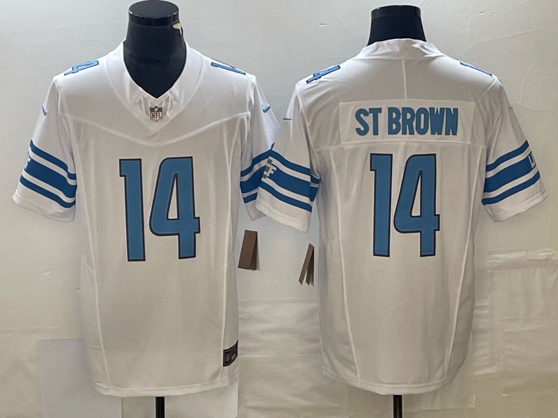 Men Detroit Lions 14 St Brown White 2023 Nike Vapor Limited NFL Jersey style 1